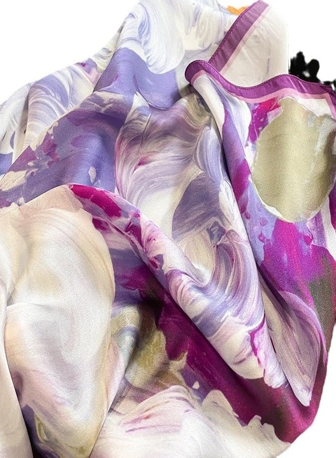 MEISEE 100% Pure Mulberry Silk Scarf 26" Square Scarf Neckerchief Headscarf Breathable Lightweight for Women Gift Packed (M2 Purple Floral) - Image 4